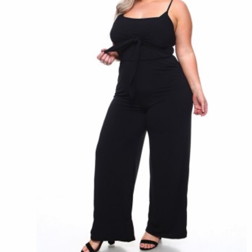 Black Spaghetti strap Jumpsuit with front tie.
